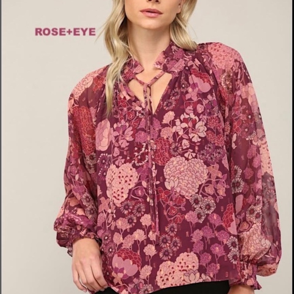 NWT Fate Pink Long Sleeve Tie Front Blouse with Mandarin Collar